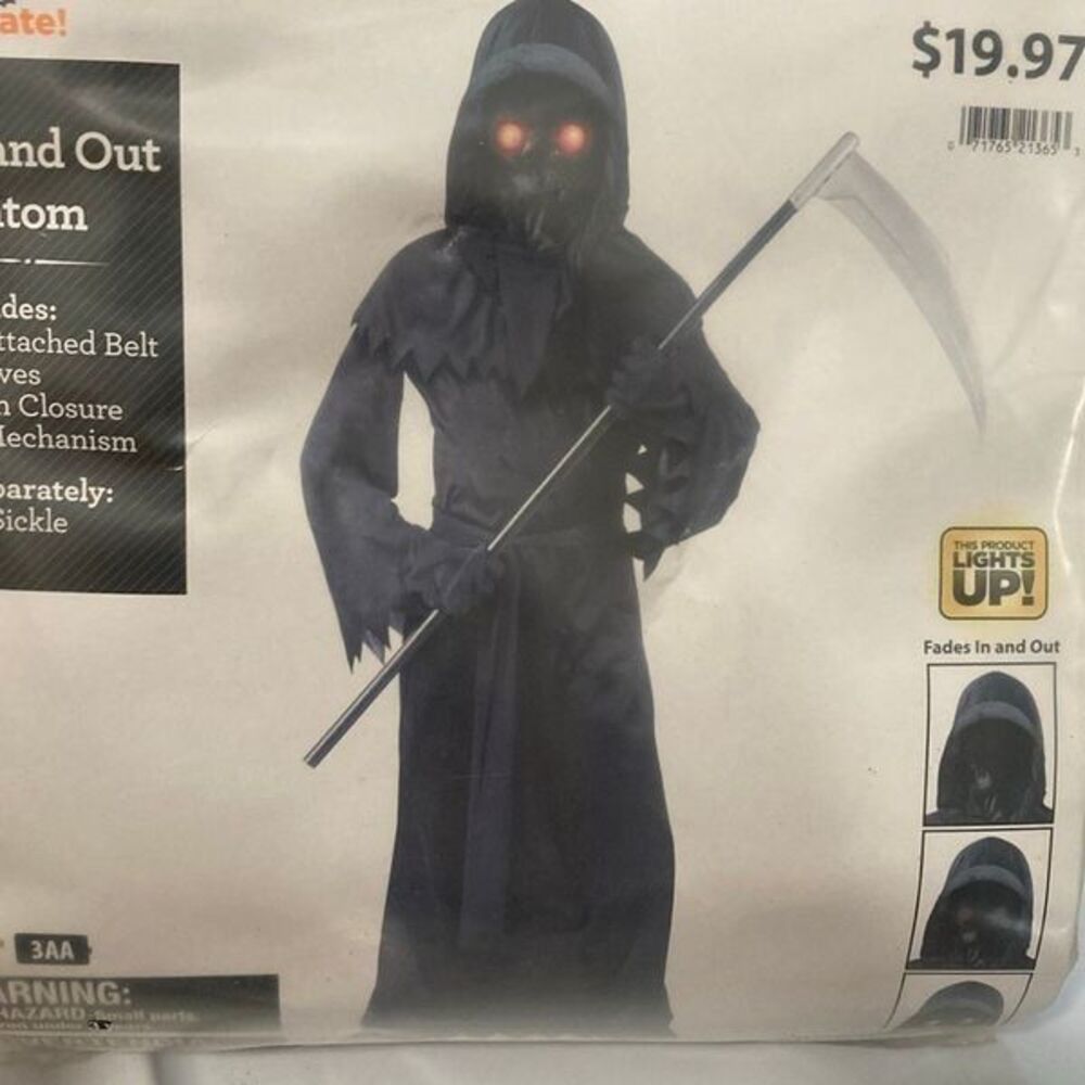 Boys Fade In & Out Phantom Costume L 10/12 Light Up Halloween Grim Reaper